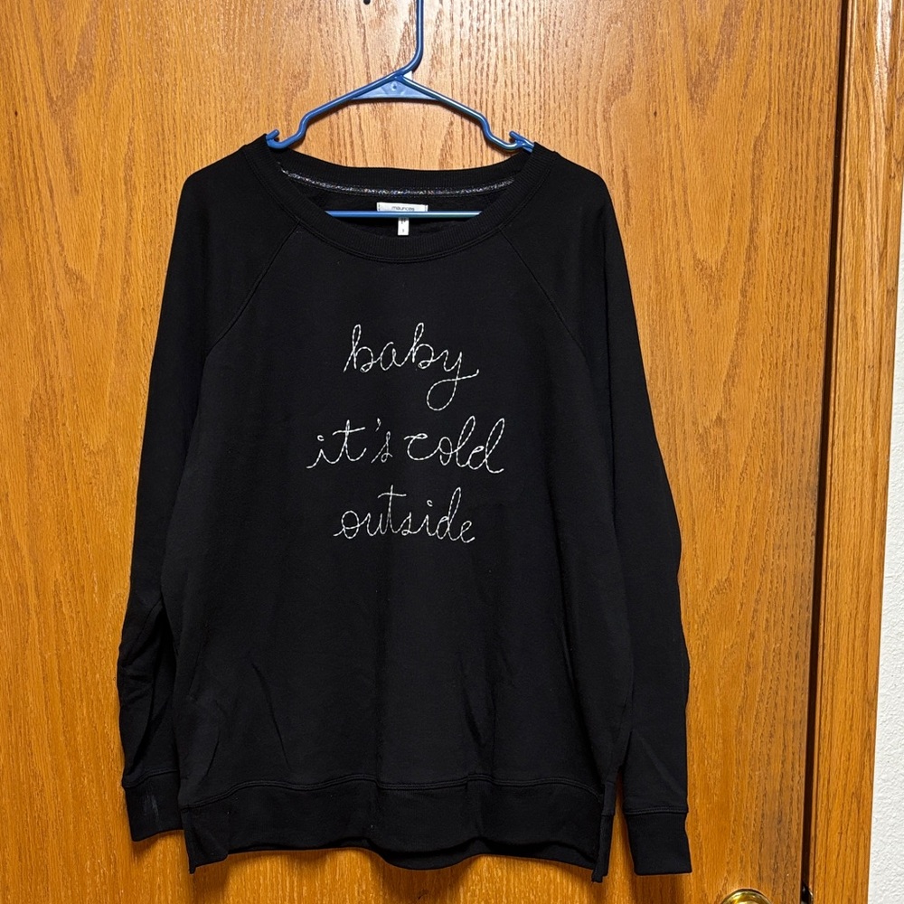 Maurices Black Sweater with Embroidered Script